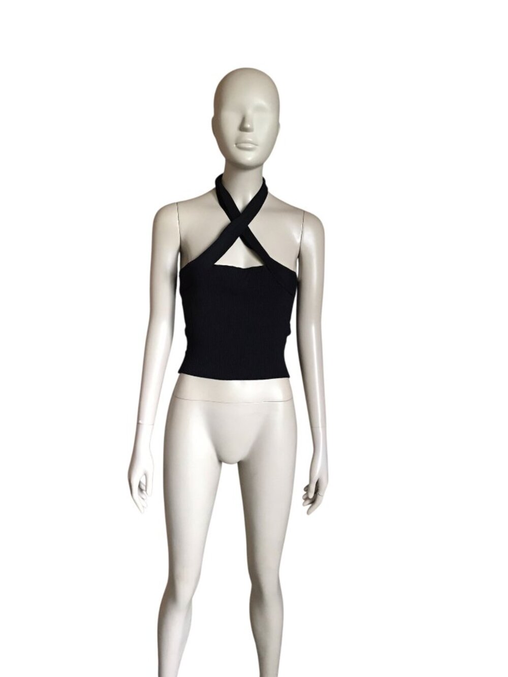 NBD Black Ribbed Twist Halter Crop Top